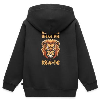 Löwe Halten Sie Bitte Die Fresse - Kinder Premium Organic Zip Hoodie - Schwarz - Hinten - AI Model Kid Male (0cm)