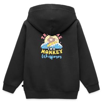 Affenliebhaber Ich bin ein Affenflüsterer - Kinder Premium Organic Zip Hoodie - Schwarz - Hinten - AI Model Kid Male (0cm)