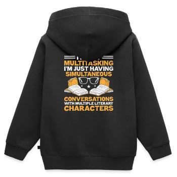Professeur de littérature Professeur d’école Professeur drôle S - Sweat Premium à capuche zippé enfant bio - noir - Dos - AI Model Kid Male (0cm)