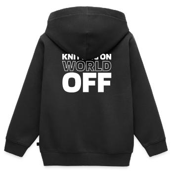 Tricot frappé sur World Off - Sweat Premium à capuche zippé enfant bio - noir - Dos - AI Model Kid Male (0cm)