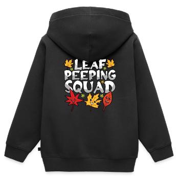 Leaf Peeping Squad Mignon Kawaii Feuillage Leaf Peeper - Sweat Premium à capuche zippé enfant bio - noir - Dos - AI Model Kid Male (0cm)