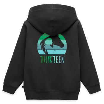 Geburtstag 13 Mädchen Pferd Reiten Stall Dreizehn - Kinder Premium Organic Zip Hoodie - Schwarz - Hinten - AI Model Kid Male (0cm)