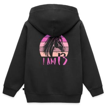 Geburtstag 13 Mädchen Pferd Reiten Stall Dreizehn - Kinder Premium Organic Zip Hoodie - Schwarz - Hinten - AI Model Kid Male (0cm)