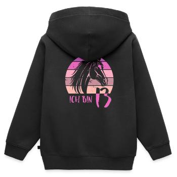 Geburtstag 13 Mädchen Pferd Reiten Stall Dreizehn - Kinder Premium Organic Zip Hoodie - Schwarz - Hinten - AI Model Kid Male (0cm)