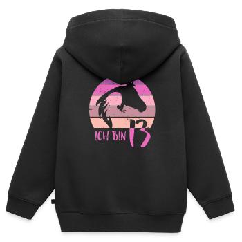 Geburtstag 13 Mädchen Pferd Reiten Stall Dreizehn - Kinder Premium Organic Zip Hoodie - Schwarz - Hinten - AI Model Kid Male (0cm)