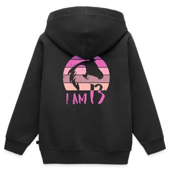 Geburtstag 13 Mädchen Pferd Reiten Stall Dreizehn - Kinder Premium Organic Zip Hoodie - Schwarz - Hinten - AI Model Kid Male (0cm)