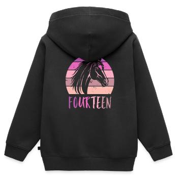 Geburtstag 14 Mädchen Pferd Reiten Stall Fourteen - Kinder Premium Organic Zip Hoodie - Schwarz - Hinten - AI Model Kid Male (0cm)