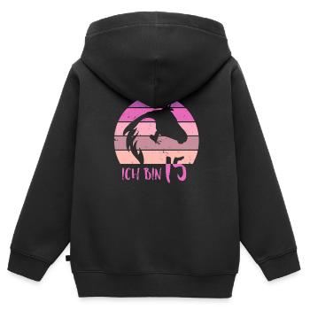 Geburtstag 15 Mädchen Pferd Reiten Stall Fünfzehn - Kinder Premium Organic Zip Hoodie - Schwarz - Hinten - AI Model Kid Male (0cm)