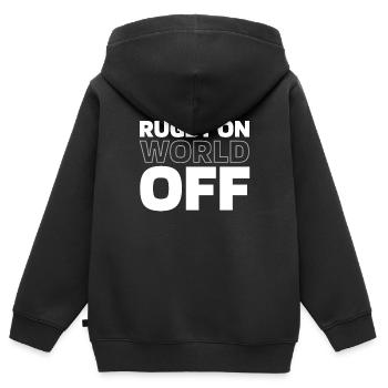 Rugby Rugby sur World Off - Sweat Premium à capuche zippé enfant bio - noir - Dos - AI Model Kid Male (0cm)