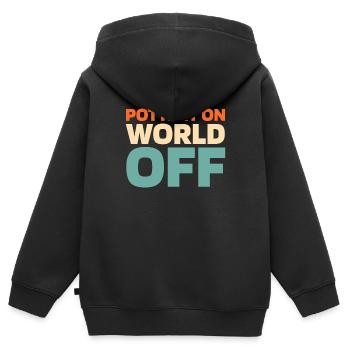 Poterie Töpfern sur World Off - Sweat Premium à capuche zippé enfant bio - noir - Dos - AI Model Kid Male (0cm)