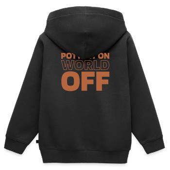Poterie Töpfern sur World Off - Sweat Premium à capuche zippé enfant bio - noir - Dos - AI Model Kid Male (0cm)