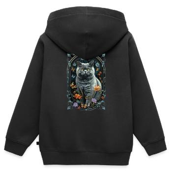 Britisch Kurzhaarkatze - Kinder Premium Organic Zip Hoodie - Schwarz - Hinten - AI Model Kid Male (0cm)