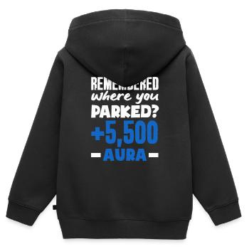 Vous vous souvenez où vous vous êtes garé ? +5500 Aura - Sweat Premium à capuche zippé enfant bio - noir - Dos - AI Model Kid Male (0cm)