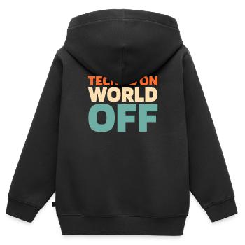 Techno Raver Techno sur World Off - Sweat Premium à capuche zippé enfant bio - noir - Dos - AI Model Kid Male (0cm)