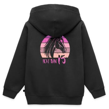 Geburtstag 15 Mädchen Pferd Reiten Stall Fünfzehn - Kinder Premium Organic Zip Hoodie - Schwarz - Hinten - AI Model Kid Male (0cm)