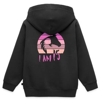 Geburtstag 15 Mädchen Pferd Reiten Stall Fünfzehn - Kinder Premium Organic Zip Hoodie - Schwarz - Hinten - AI Model Kid Male (0cm)