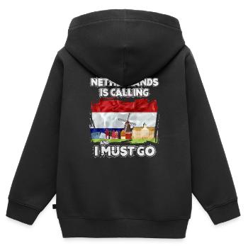 Pays-Bas - Sweat Premium à capuche zippé enfant bio - noir - Dos - AI Model Kid Male (0cm)