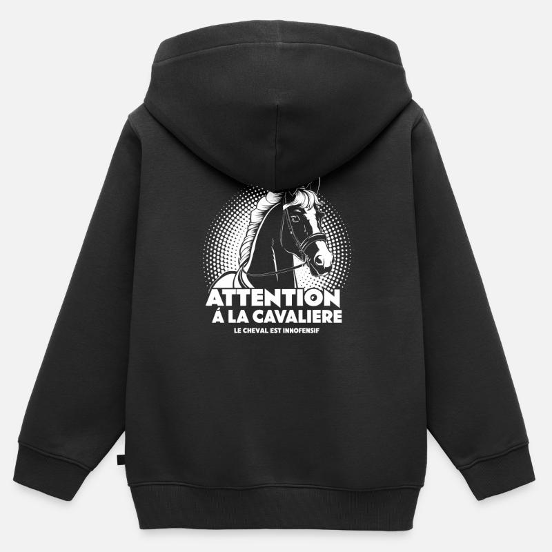 Attention À La Cavaliere Le Cheval Est Inoffensif - Sweat Premium à capuche zippé enfant bio - noir