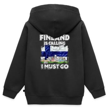 Finlande - Sweat Premium à capuche zippé enfant bio - noir - Dos - AI Model Kid Male (0cm)