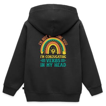 Professeur de langues étrangères École Professeurs de langues - Sweat Premium à capuche zippé enfant bio - noir - Dos - AI Model Kid Male (0cm)