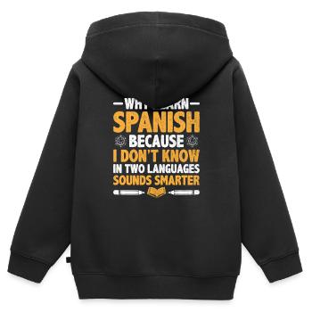 Professeur de langues étrangères École Professeurs de langues - Sweat Premium à capuche zippé enfant bio - noir - Dos - AI Model Kid Male (0cm)