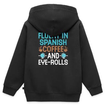 Professeur de langues étrangères École Professeurs de langues - Sweat Premium à capuche zippé enfant bio - noir - Dos - AI Model Kid Male (0cm)