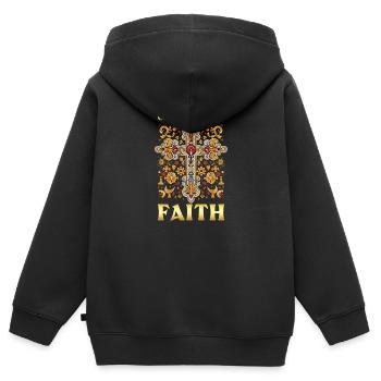 La foi orthodoxe inébranlable - Sweat Premium à capuche zippé enfant bio - noir - Dos - AI Model Kid Male (0cm)
