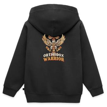 Guerrier orthodoxe orthodoxe - Sweat Premium à capuche zippé enfant bio - noir - Dos - AI Model Kid Male (0cm)