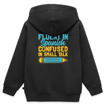Professeur de langues étrangères École Professeurs de langues - Sweat Premium à capuche zippé enfant bio - noir - Dos - AI Model Kid Male (0cm)