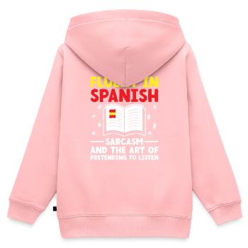 Professeur de langues étrangères École Professeurs de langues - Sweat Premium à capuche zippé enfant bio - rose - Dos - AI Model Kid Female (0cm)