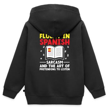 Professeur de langues étrangères École Professeurs de langues - Sweat Premium à capuche zippé enfant bio - noir - Dos - AI Model Kid Male (0cm)