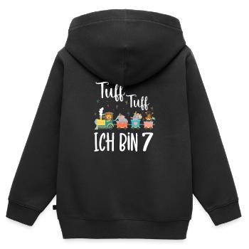 7 Jahre Jungen Geburtstagsmotiv Zootiere Zug Tuff - Kinder Premium Organic Zip Hoodie - Schwarz - Hinten - AI Model Kid Male (0cm)