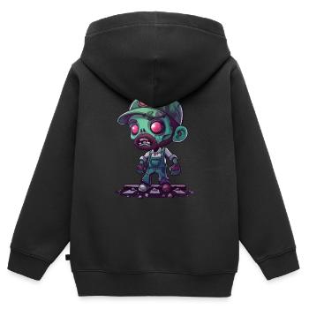 Halloween des cheminots - Sweat Premium à capuche zippé enfant bio - noir - Dos - AI Model Kid Male (0cm)