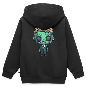 Vendeur Halloween - Sweat Premium à capuche zippé enfant bio - noir - Dos - AI Model Kid Male (0cm)