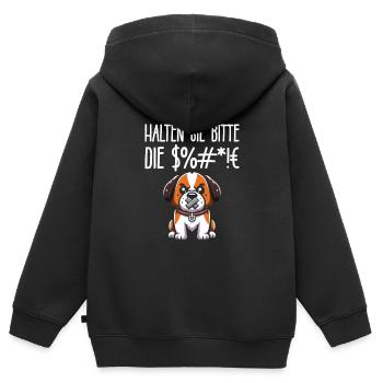 Bernhardiner Halten Sie Bitte Die Fresse - Kinder Premium Organic Zip Hoodie - Schwarz - Hinten - AI Model Kid Male (0cm)