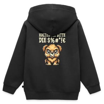 Griffon de Bruxelles Tais-toi - Sweat Premium à capuche zippé enfant bio - noir - Dos - AI Model Kid Male (0cm)