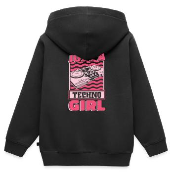 Techno Raver Juste une Techno Girl - Sweat Premium à capuche zippé enfant bio - noir - Dos - AI Model Kid Male (0cm)