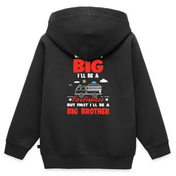 When I'm Big I'll Be Firefighter First Big Brother - Kinder Premium Organic Zip Hoodie - Schwarz - Hinten - AI Model Kid Male (0cm)