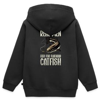 Poisson-chat pêcheur Poisson-chat Pêche au poisson-chat Pêche au poisson-chat - Sweat Premium à capuche zippé enfant bio - noir - Dos - AI Model Kid Male (0cm)