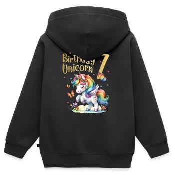 Geburtstag 7 Einhorn Siebter Geburtstag Mädchen 7 - Kinder Premium Organic Zip Hoodie - Schwarz - Hinten - AI Model Kid Male (0cm)