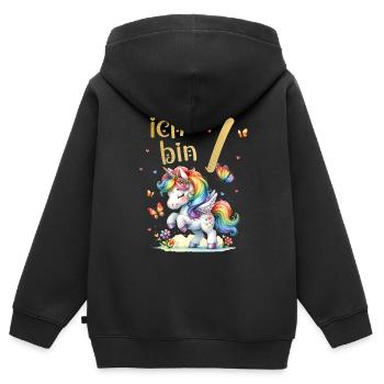 Geburtstag 7 Einhorn Siebter Geburtstag Mädchen 7 - Kinder Premium Organic Zip Hoodie - Schwarz - Hinten - AI Model Kid Male (0cm)