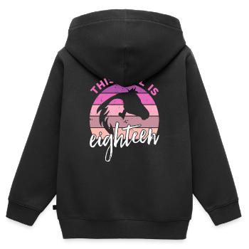 Geburtstag 18 Mädchen Pferd Reiten Stall Achtzehn - Kinder Premium Organic Zip Hoodie - Schwarz - Hinten - AI Model Kid Male (0cm)
