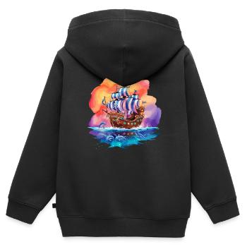 Piratenschiff für Kinder - Kinder Premium Organic Zip Hoodie - Schwarz - Hinten - AI Model Kid Male (0cm)