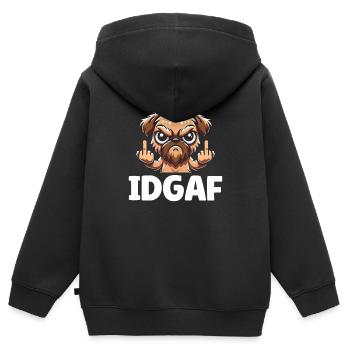 Bruxelles Griffon Idgaf - Sweat Premium à capuche zippé enfant bio - noir - Dos - AI Model Kid Male (0cm)