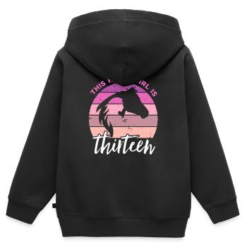 Geburtstag 13 Mädchen Pferd Reiten Stall Dreizehn - Kinder Premium Organic Zip Hoodie - Schwarz - Hinten - AI Model Kid Male (0cm)