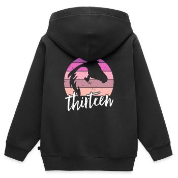 Geburtstag 13 Mädchen Pferd Reiten Stall Dreizehn - Kinder Premium Organic Zip Hoodie - Schwarz - Hinten - AI Model Kid Male (0cm)