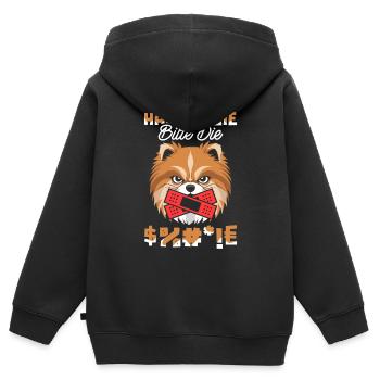 Pomeranian Halten Sie Bitte Die Fresse - Kinder Premium Organic Zip Hoodie - Schwarz - Hinten - AI Model Kid Male (0cm)