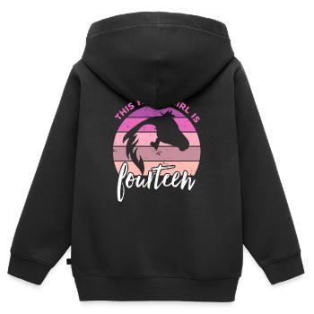 Geburtstag 14 Mädchen Pferd Reiten Stall Fourteen - Kinder Premium Organic Zip Hoodie - Schwarz - Hinten - AI Model Kid Male (0cm)