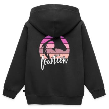 Geburtstag 14 Mädchen Pferd Reiten Stall Fourteen - Kinder Premium Organic Zip Hoodie - Schwarz - Hinten - AI Model Kid Male (0cm)