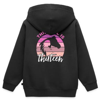 Geburtstag 13 Mädchen Pferd Reiten Stall Dreizehn - Kinder Premium Organic Zip Hoodie - Schwarz - Hinten - AI Model Kid Male (0cm)